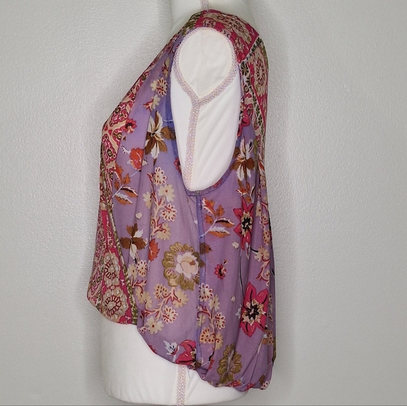 Free People Havana Blue Floral Print Sleeveless Surplice Top - Small - Picture 3 of 15